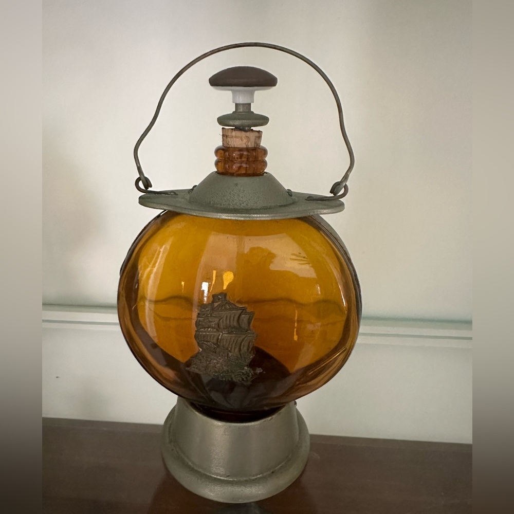 Vintage Liquor Nautical Sailor Amber Glass Brass Lantern Decanter Not Playing